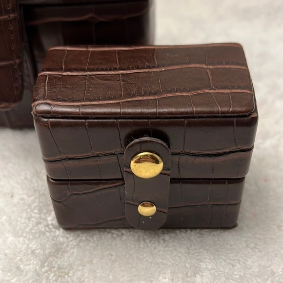 Faux Alligator Skin Portable Travel Jewelry Box Holder Organizer 2 piece - Picture 7 of 12